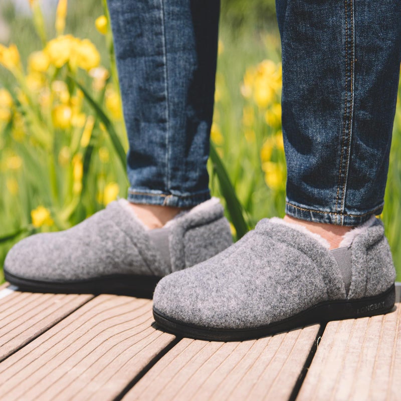LongBay Men's Slippers Warm Bedroom Memory Foam House Shoes Slip-On for Indoor Outdoor Winter (Light Gray, 13-14) - Image 2